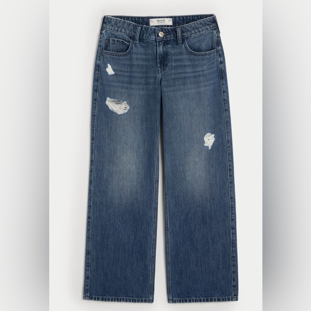Hollister Co. 00R 24 Regular Baggy Wide Leg Blue Denim Jeans Pants Relaxed